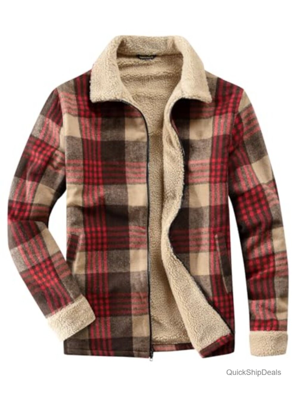 Sherpa Lined Flannel Plaid Fleece Jacket Full Zip Womens Loose Fit